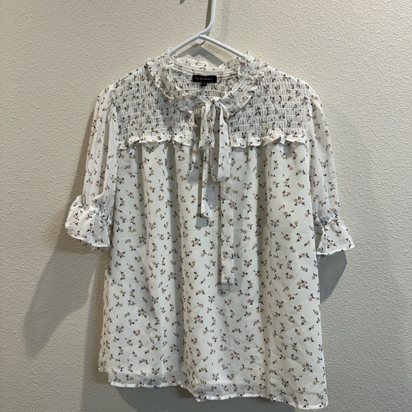 Pleione White Floral Blouse with Tie Neck - Picture 1 of 4